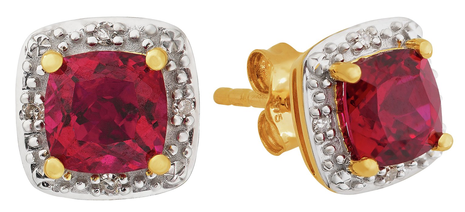 Revere 9ct Gold Created Ruby & Diamond Accent Cluster Studs review