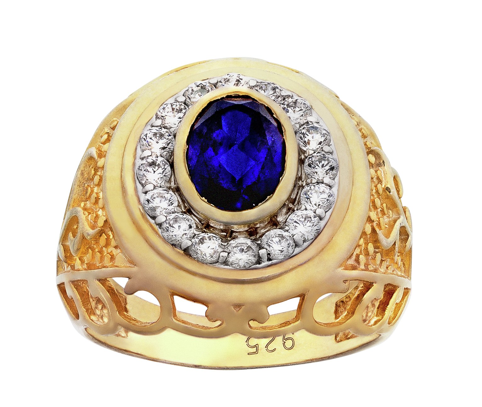 Revere Men's Gold Plated Silver Created Sapphire and CZ Ring review