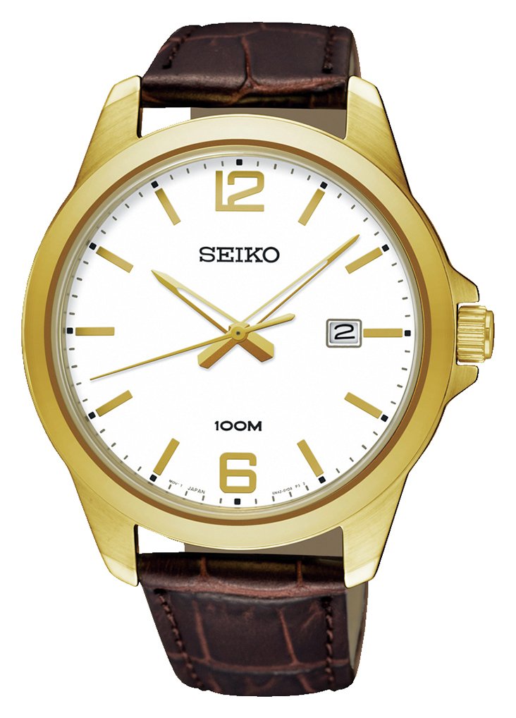 Seiko Men's Gold Plated Brown Leather Strap Three Hand Watch review