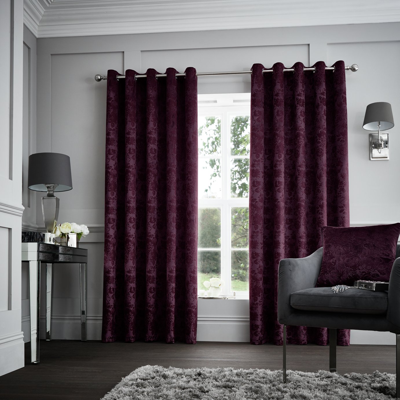 Curtina Downton Lined Curtains - 330x229cm - Purple Review