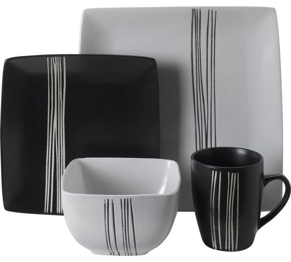 Buy HOME 16 Piece Scratch Stoneware Dinner Set - Black and White at