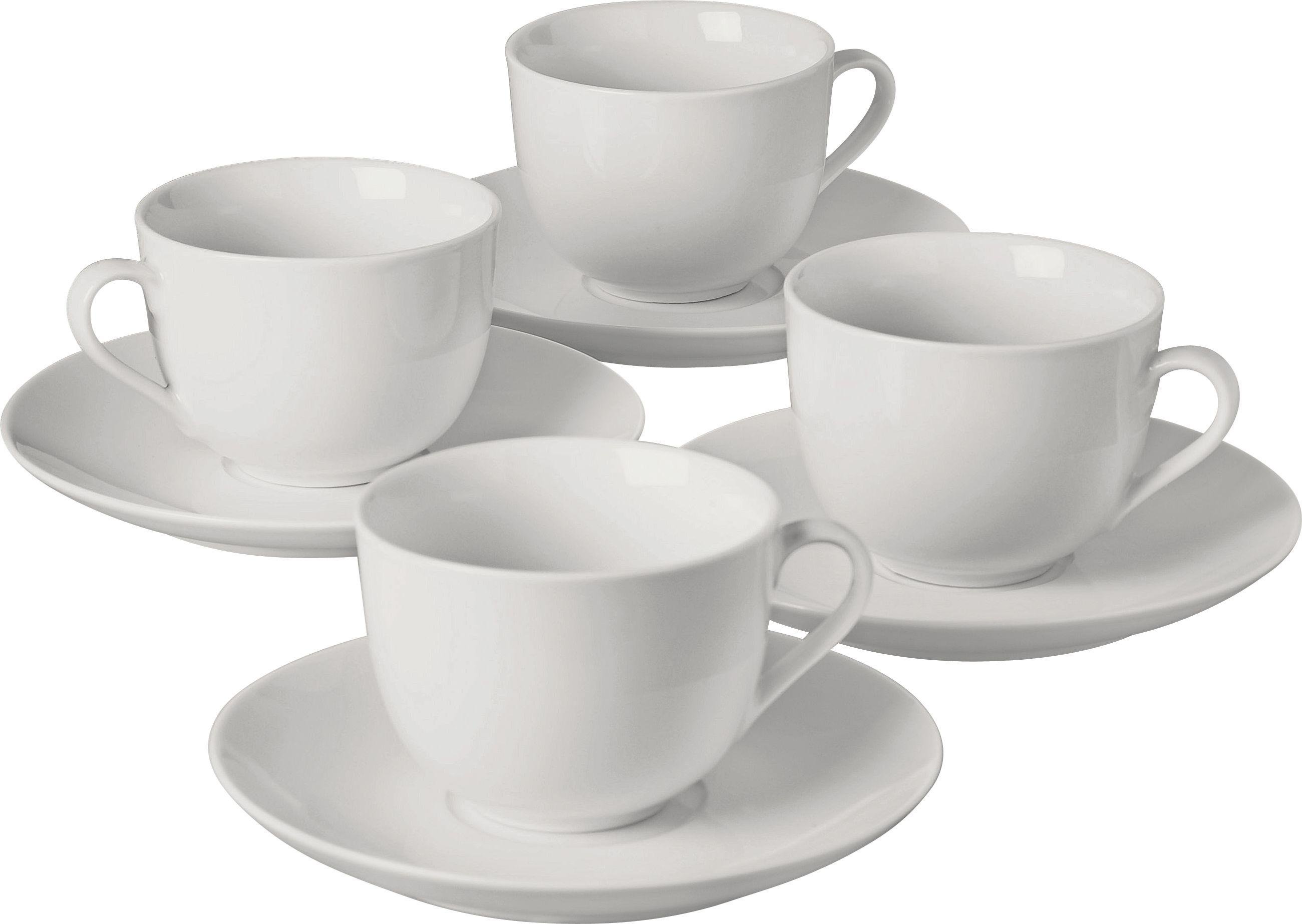 HOME 4 Piece Porcelain Tea Cup and Saucer Set White