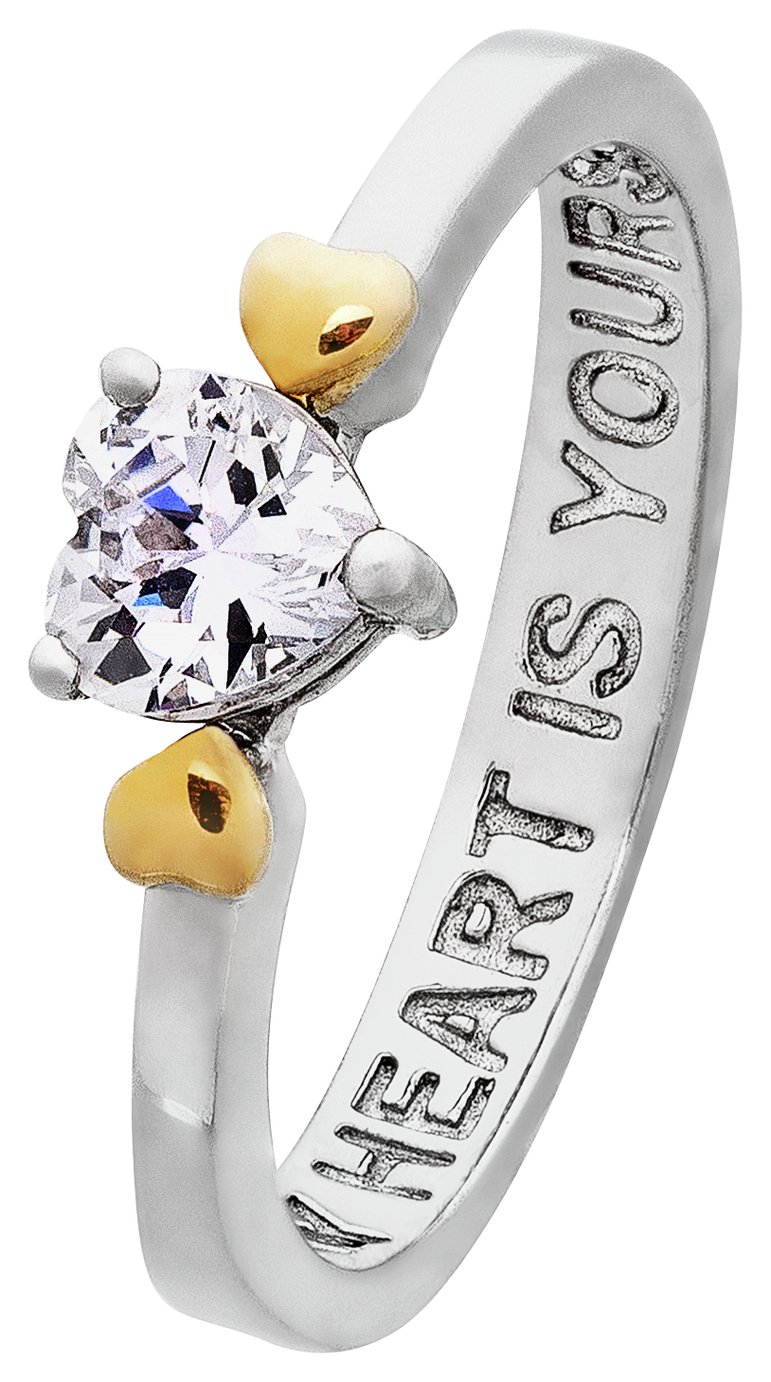 Moon & Back Silver and 9ct Gold CZ Heart Message Ring review