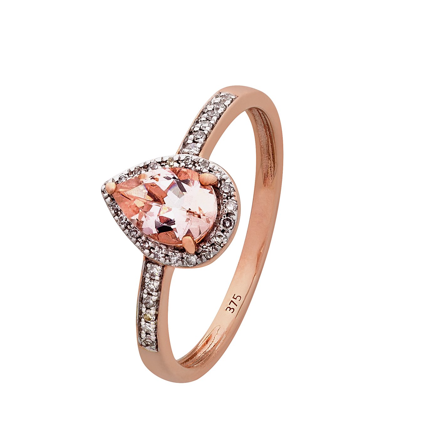 Revere 9ct Rose Gold Morganite & 0.10ct tw Diamond Pear Ring Review