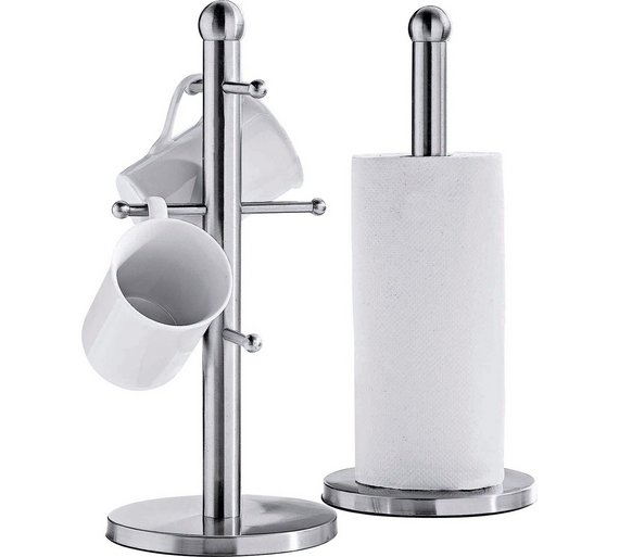 Buy HOME Satin Stainless Steel Mug TreeKitchen Towel Holder Set at