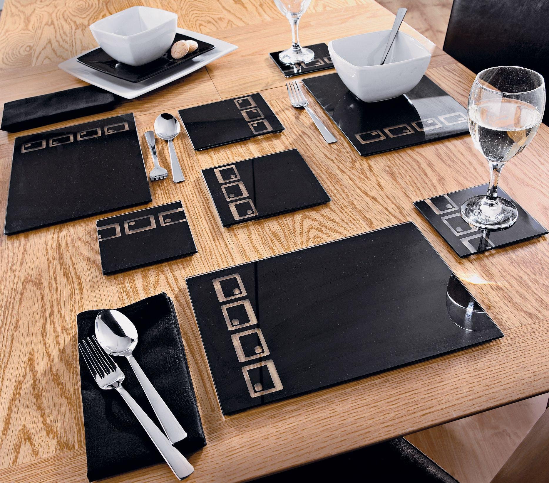 HOME - 10 Piece Black Oblong Glass Placemat Set Review