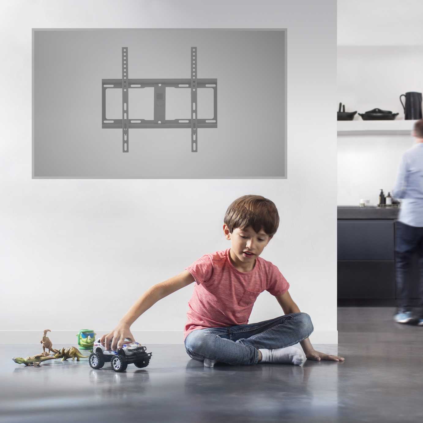 room set showing a mock up of One For All WM4411 32-65 Inch Flat TV Wall Bracket