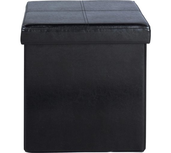 Buy HOME Sm Leather Effect Ottoman with Stitching Detail Black at