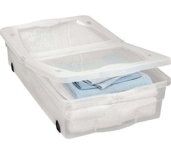 HOME 50 Litre Wheeled Plastic Underbed Storage Box With Lid Storage