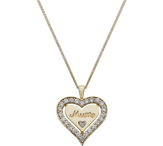 Buy 9ct Gold Plated Silver Crystal 'Mum' Heart Pendant at Argos.co.uk
