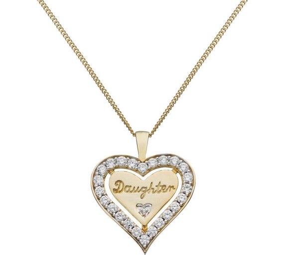 Buy 9ct Gold Plated Silver CZ Heart 'Daughter' Pendant at Argos.co.uk