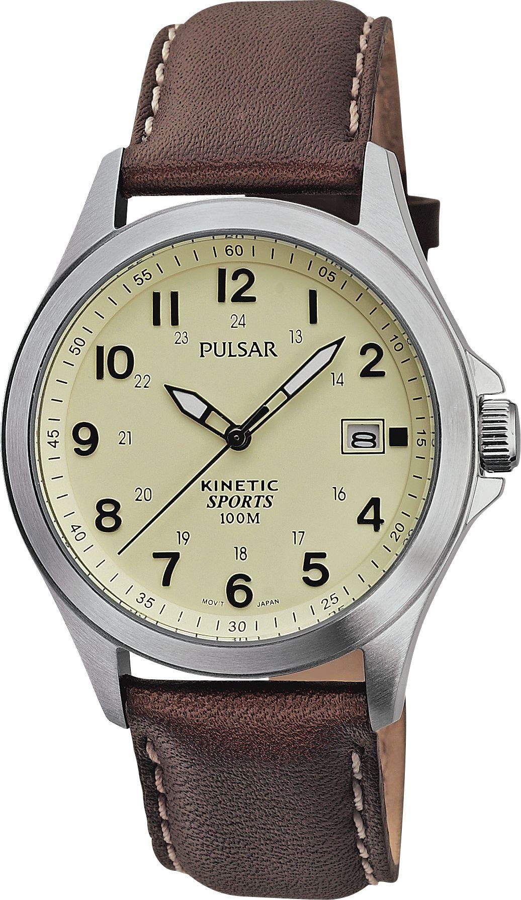  Argos Pulsar Mens Cream Dial Brown Strap Watch