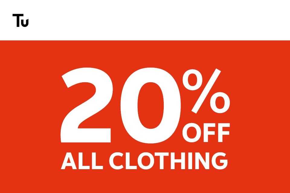 20% off all clothing Online and instore.