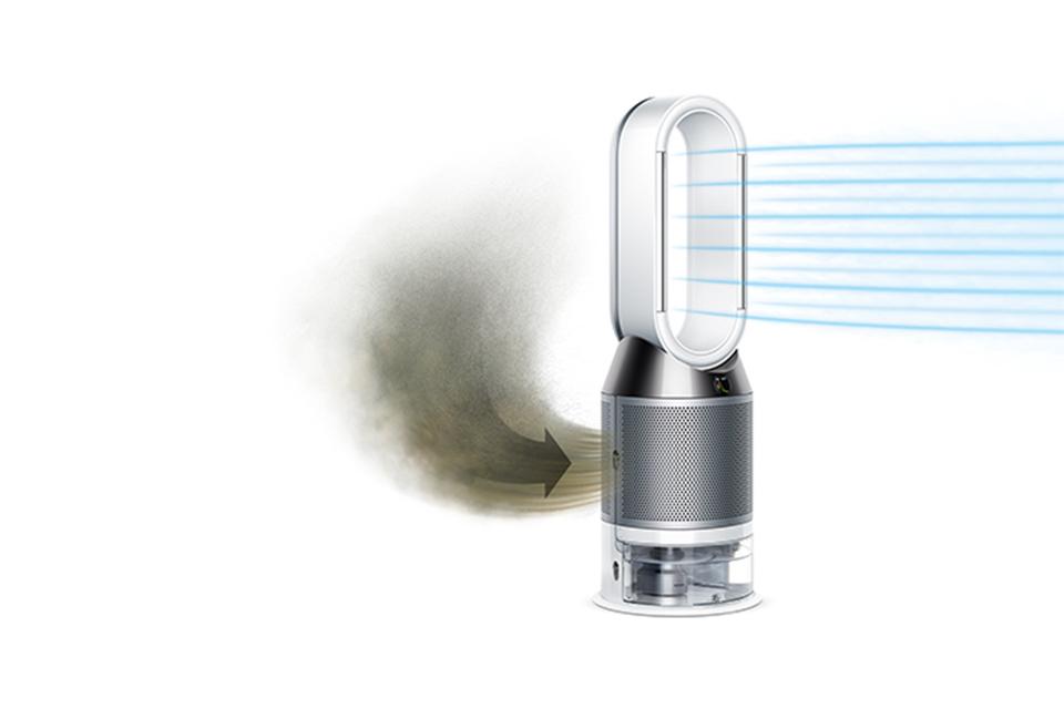 A Dyson air purifier against a white background.