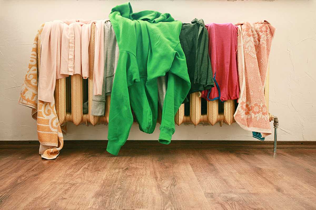 Clothes drying on a radiator.