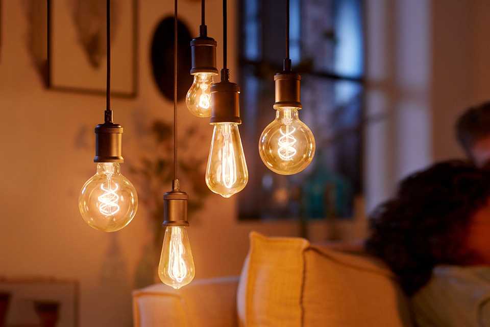 Selection of warm toned light bulbs.