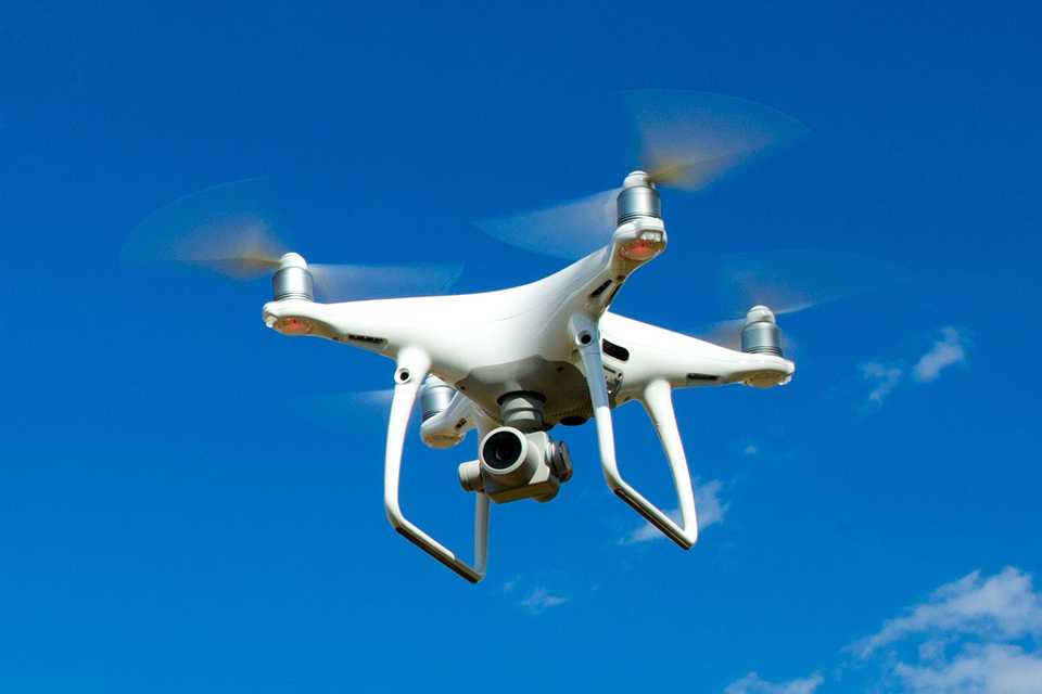 A drone flying in the sky.