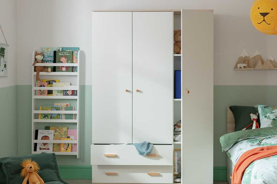 Habitat Melby 3 Door 2 Drawer Wardrobe in white colour.