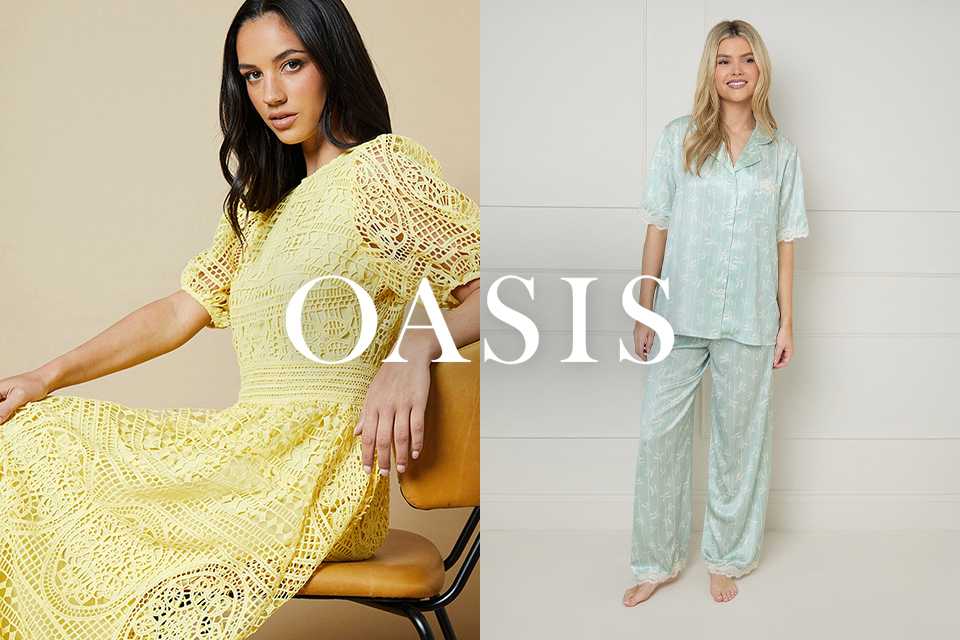 Oasis. Inspired by statement prints, florals, and timeless patterns, Oasis curates effortless, sophisticated pieces for the modern wardrobe with smart tailoring, elegant occasionwear, and elevated desk-to-dinner styles that stand out.