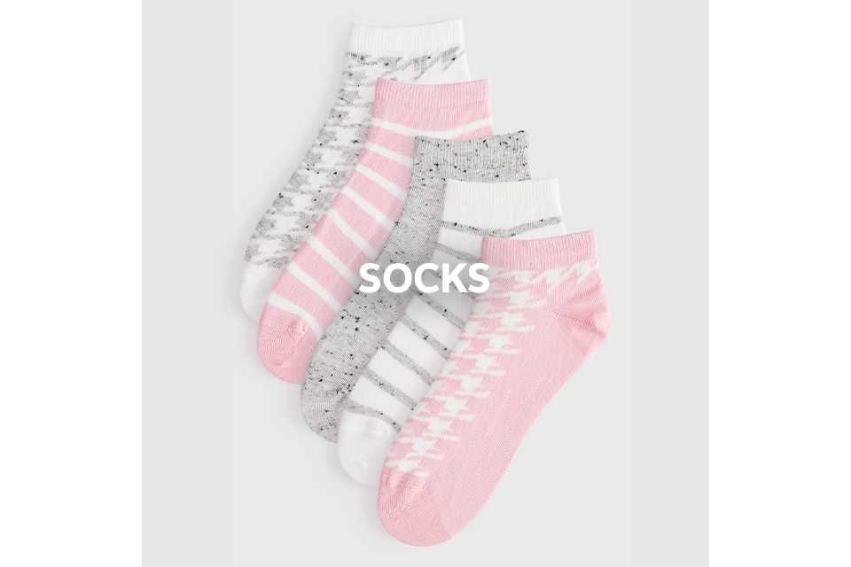 Women’s cotton socks multipack in pink and grey – soft comfortable everyday essentials.
