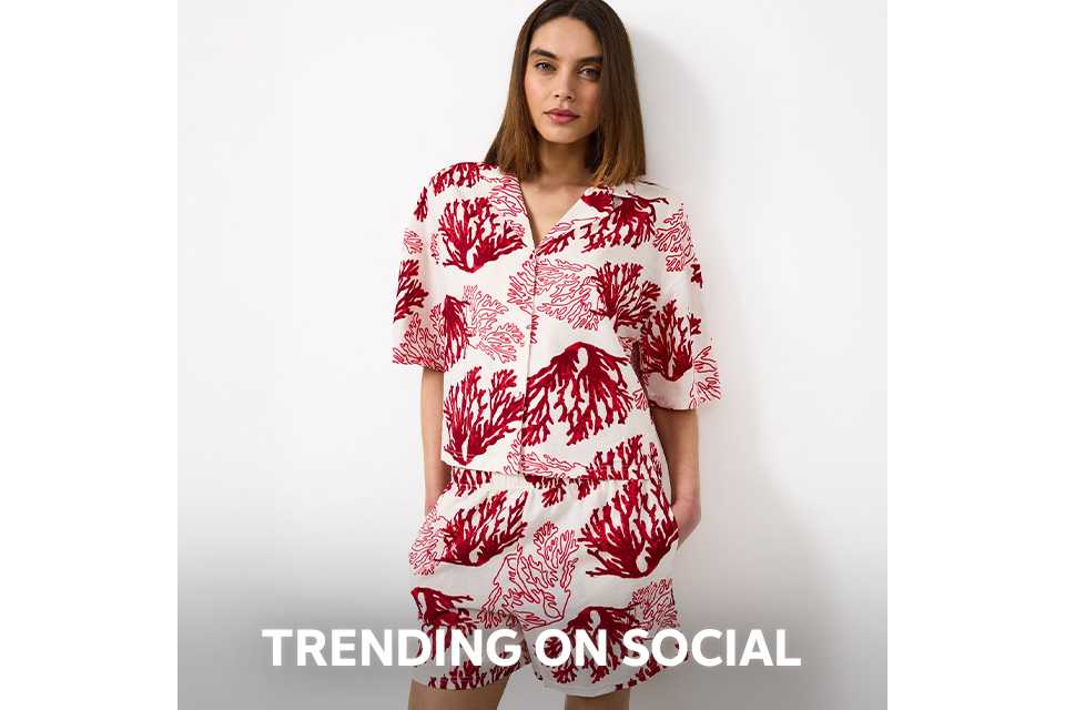 White and red floral women’s nightwear set with short sleeve shirt and matching shorts – summer pyjamas.