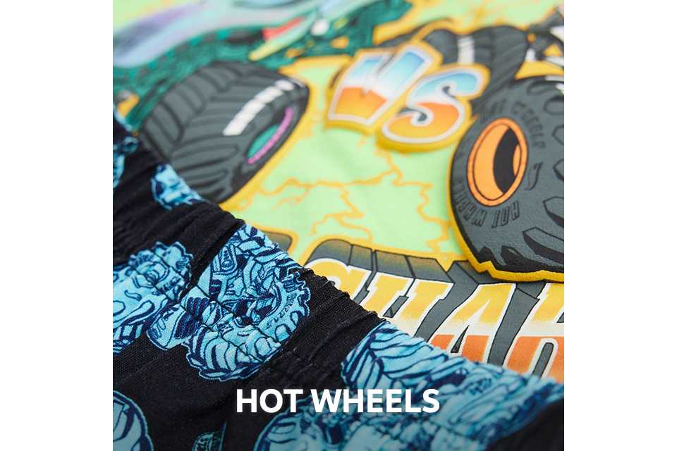 Close up shot of a piece of kids clothing showing a hot wheels logo.
