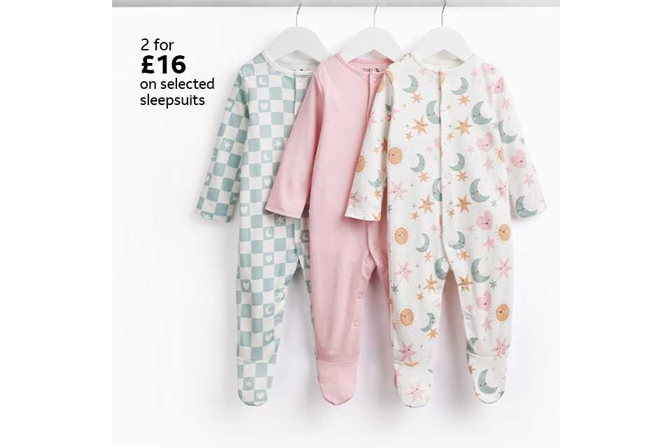 2 for £16 on selected sleepsuits.
