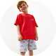 Kids' red short-sleeve pajama set featuring a bright red T-shirt and blue striped shorts with lifebuoy print.