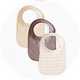 Ribbed baby bib multipack in cream, taupe, and pink stripe designs with snap-button fastening.