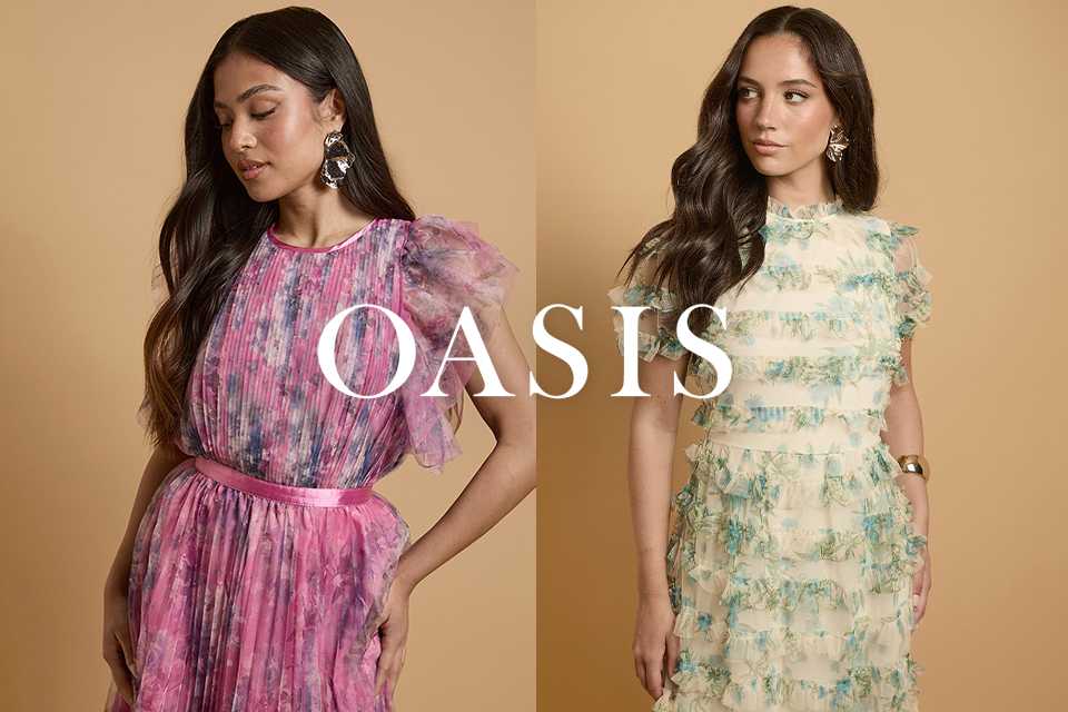 Oasis. Inspired by statement prints, florals, and timeless patterns, Oasis curates effortless, sophisticated pieces for the modern wardrobe with smart tailoring, elegant occasionwear, and elevated desk-to-dinner styles that stand out.