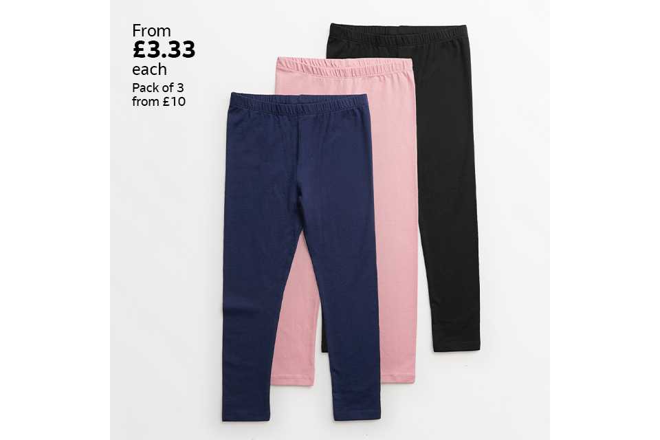 From £3.33 each Pack of 3 from £10. 3 pack leggings.