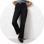 Grey knitted polo shirt with contrast collar paired with black high-waisted straight-leg trousers and loafers, styled for a smart casual women's look.
