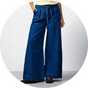 Wide-leg denim trousers with a tie-waist belt and relaxed fit.