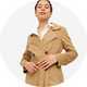 Woman wearing tan trench coat.