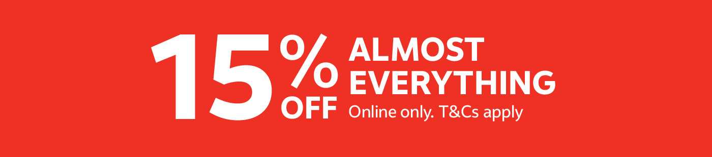 15% off almost everything. Online only. T&Cs apply.