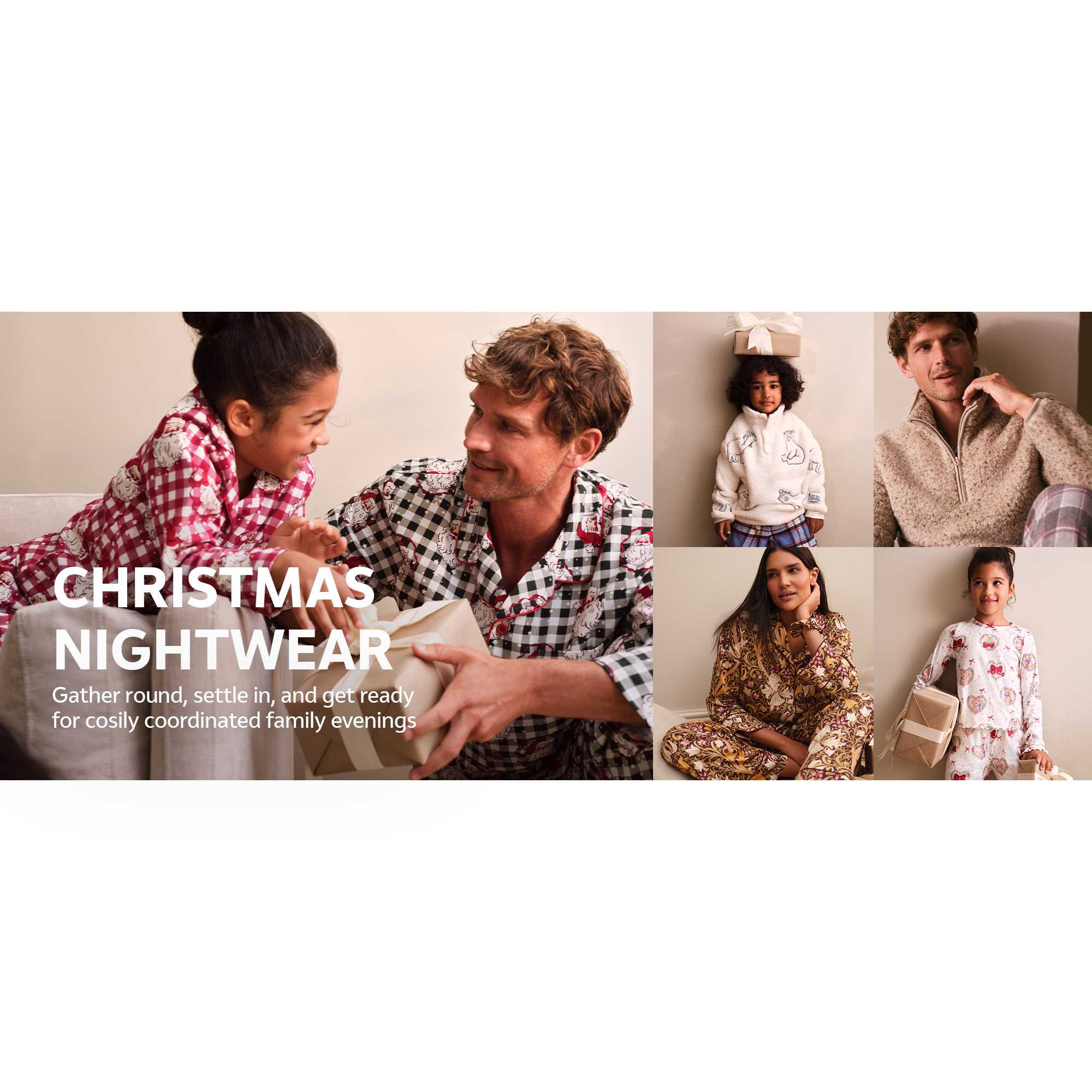 Christmas nightwear. Gather round, settle in, and get ready for cosily coordinated family evenings.