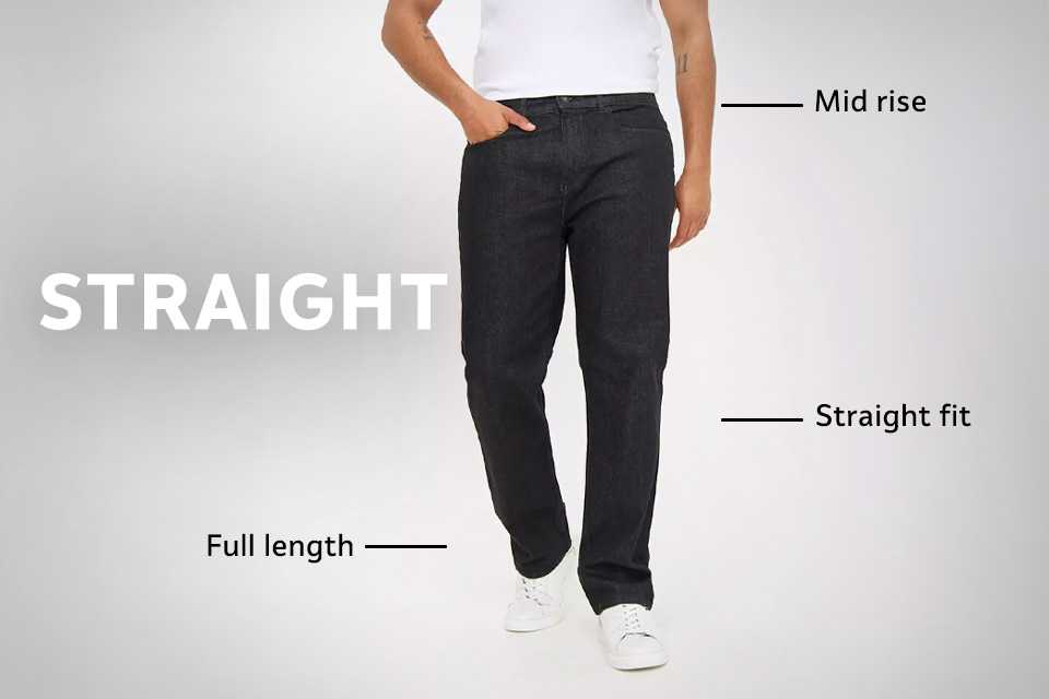 Man wearing straight-fit black jeans paired with a white t-shirt and white shoes, standing against a neutral background.