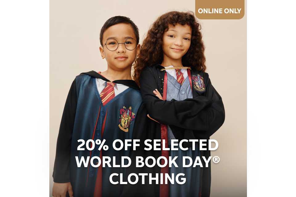 Online only. 20% off selected World Book Day® clothing.