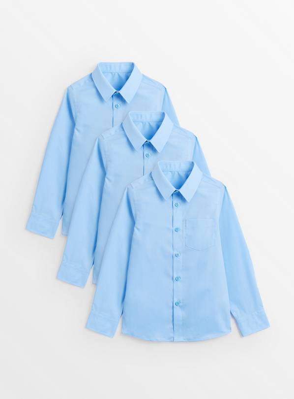 Blue Long-Sleeved School Shirts 3 Pack 5 years