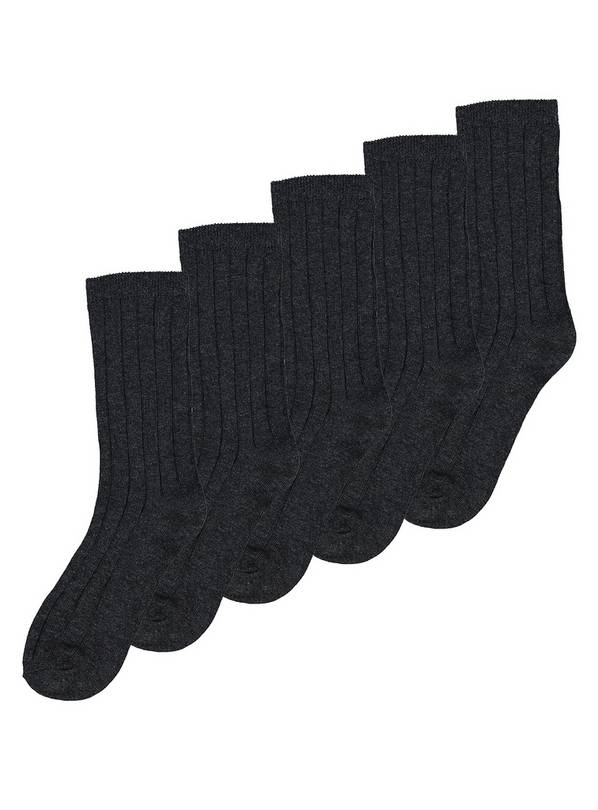 Grey Ribbed Socks 5 Pack 12.5-3.5