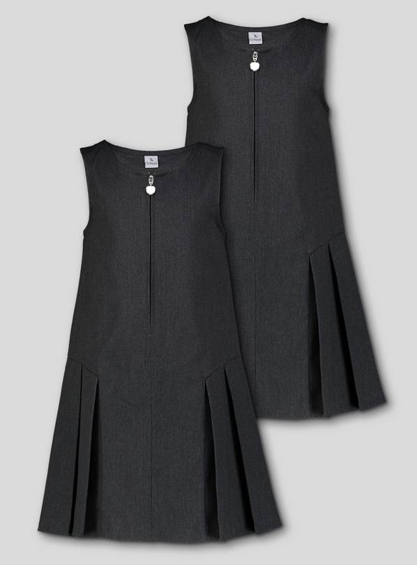 Grey Zip Front Pleated Pinafore Dress 2 Pack - 5 years
