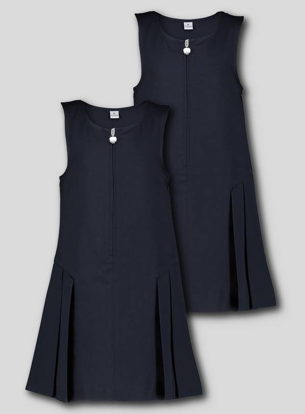 Navy Zip Front Pleated Pinafore Dress 2 Pack - 10 years