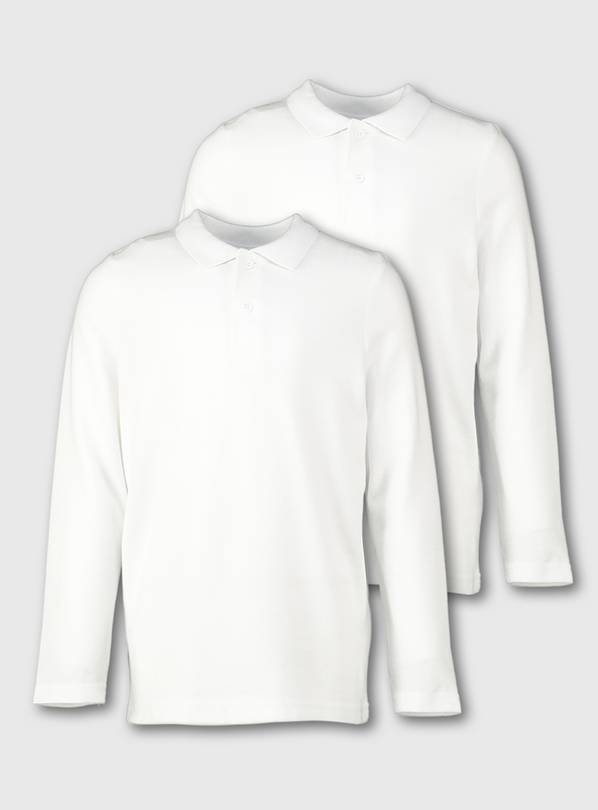 White Unisex Long Sleeve Polo Shirt 2 Pack 6 years