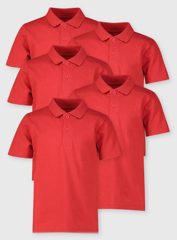 Red Unisex Polo Shirts 5 Pack - 12 years