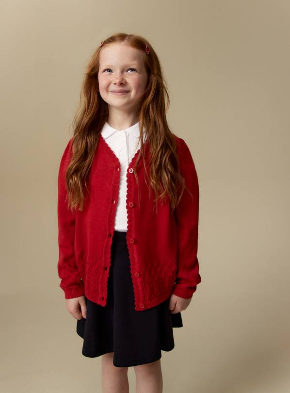 Red Pointelle Knit Cardigan 12 years