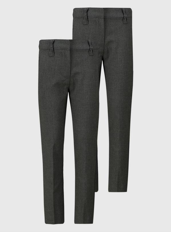 Grey Longer Leg Bow Detail Trousers 2 Pack 9 years
