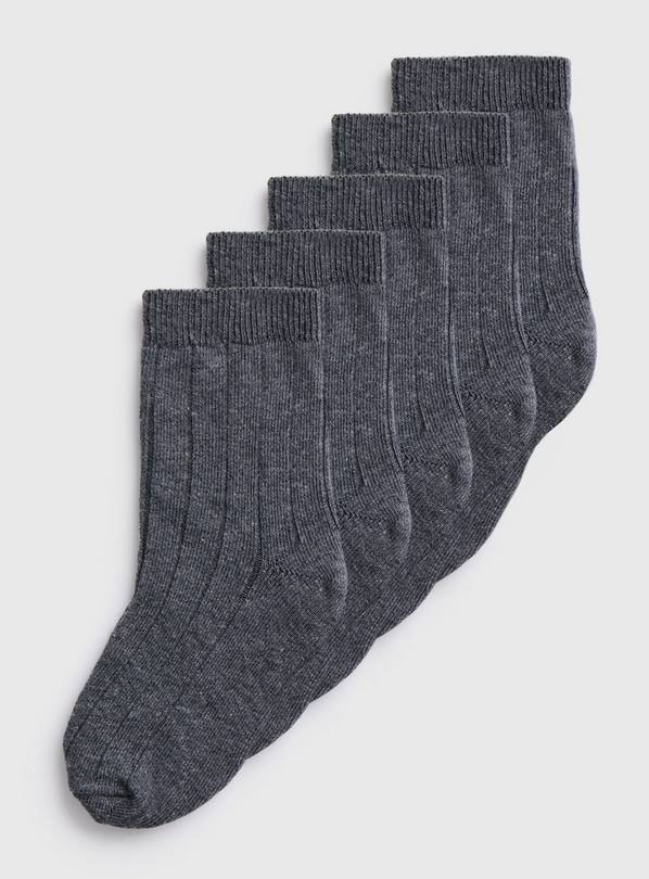 Grey Ribbed Socks 5 Pack 4-6.5