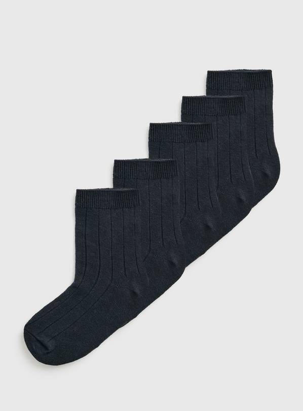 Navy Ribbed School Ankle Socks 5 Pack 6-8.5