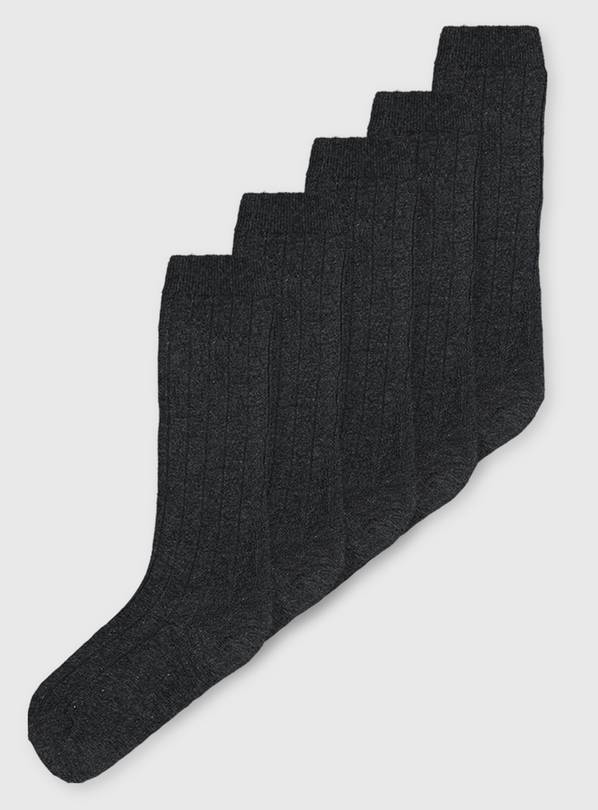 Grey Ribbed Long Socks 5 Pack 4-6.5