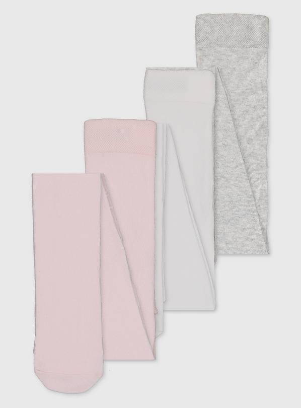 Pink, Grey & White Cotton Rich Tights 3 Pack 2-3 years